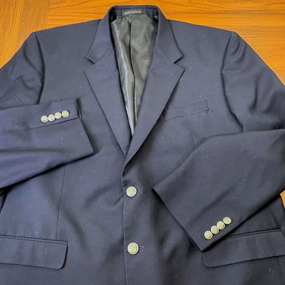 Michael Kors Blazer 48R Navy Blue Wool Crest Button Classic Old Money Ivy League